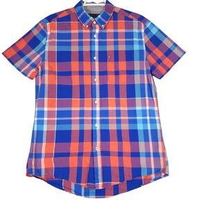 Tommy Hilfiger Mens Large New York Fit Plaid Short Sleeve‎ Button Down Shirt
